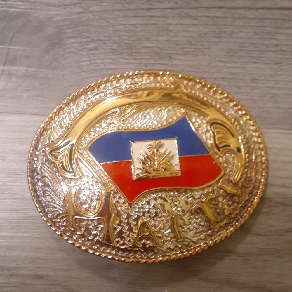 Unisex Gold Plated Haitian Flag Belt accessory piece+ FREE MEN'S GLASSES